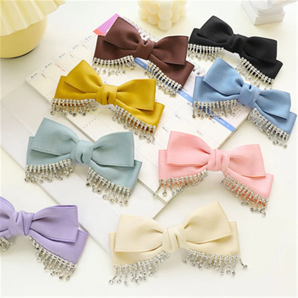 

2021 fashion Diamond Bow Hair Clips Korean Girl New tassel bows Hairpin