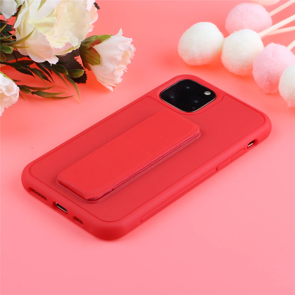 Для iPhone 11 Pro 11 Pro Max 6 6s 7 8 Plus X Xr Xs Max чехол с логотипом Мягкий ТПУ чехол для телефона с подставкой и ремешком на руку - Цвет: Красный