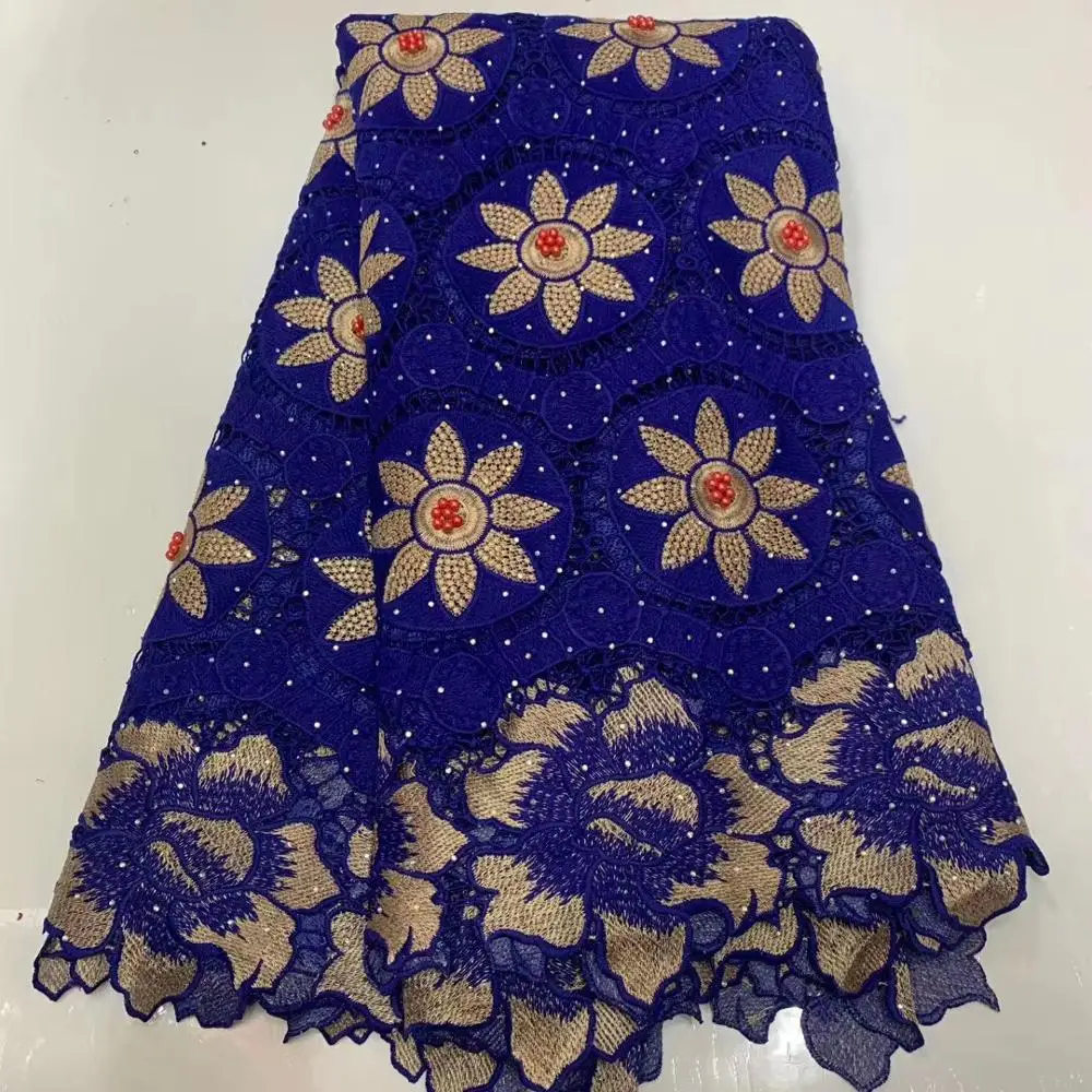 

beaded double colour water soluble lace fabric with stones fashion flowers double colour guipure lace for dress NLYJA203