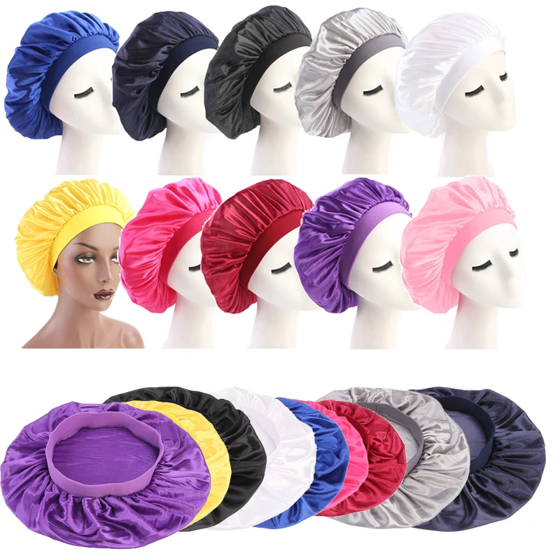 

Hair Styling Tool 58cm Adjust Solid Satin Bonnet Hair Styling Cap Long Hair Care Women Night Sleep Hat Silk Head Wrap Shower Cap