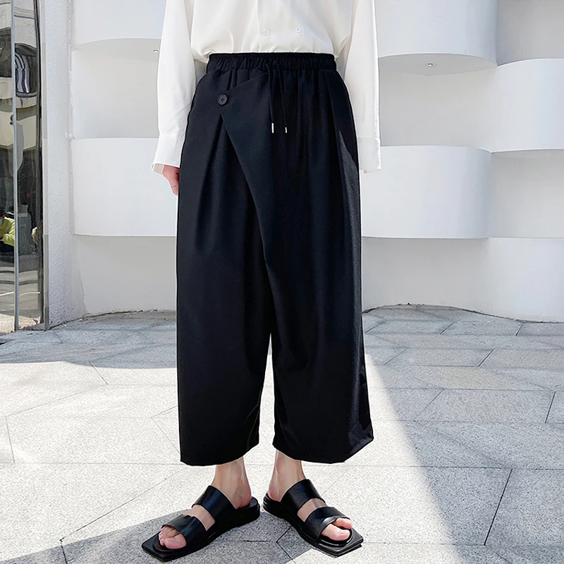 2021 Japanese streetwear hip-hop Gothic Men Black Kimono Skirts Pants Oversize Menswear Vintage Straight-leg pantsTrousers | Мужская