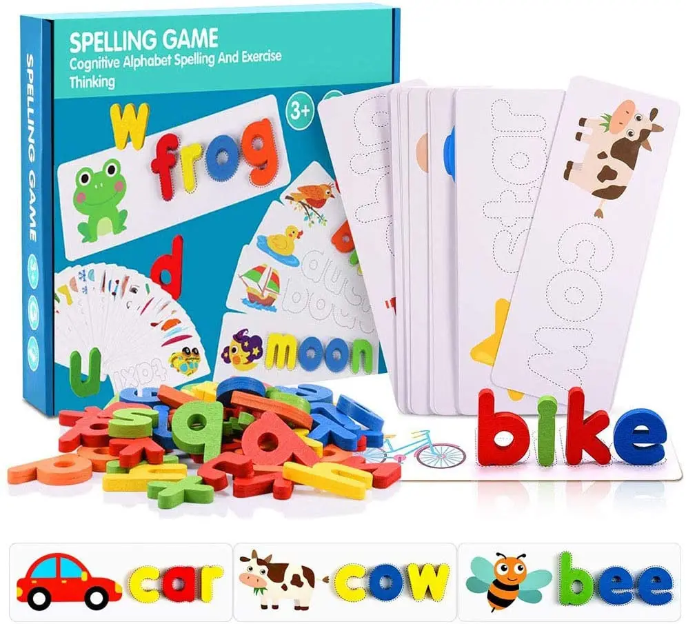

Wooden Spelling Games Kids Montessori Materials Toy Funny Alphabet Cards Match Educational Toys For Children Preschool STEM Toys