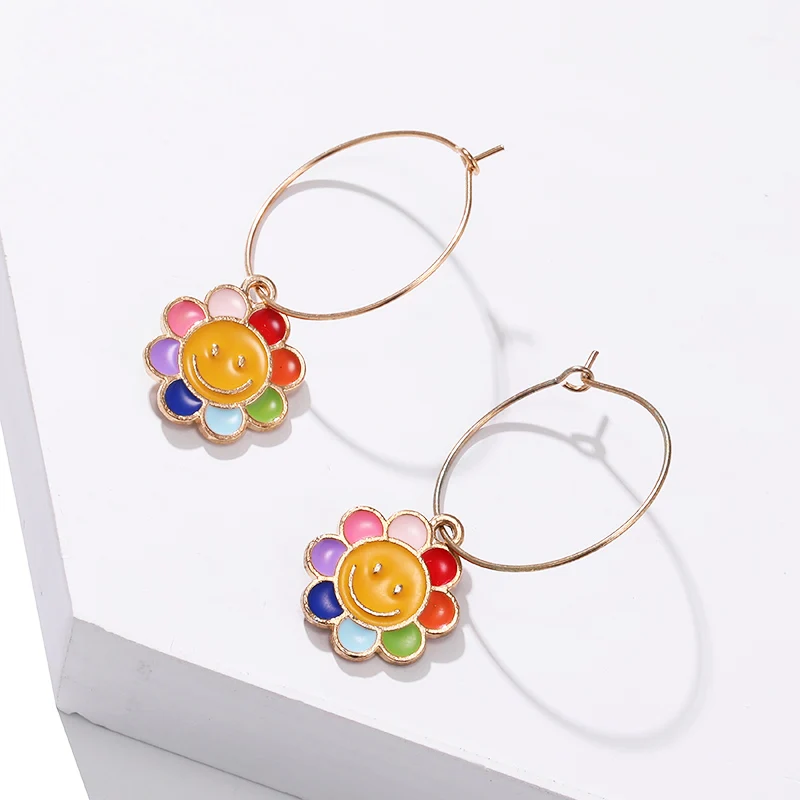 Корейские серьги со смайликом геометрические Красочные Висячие с солнечным