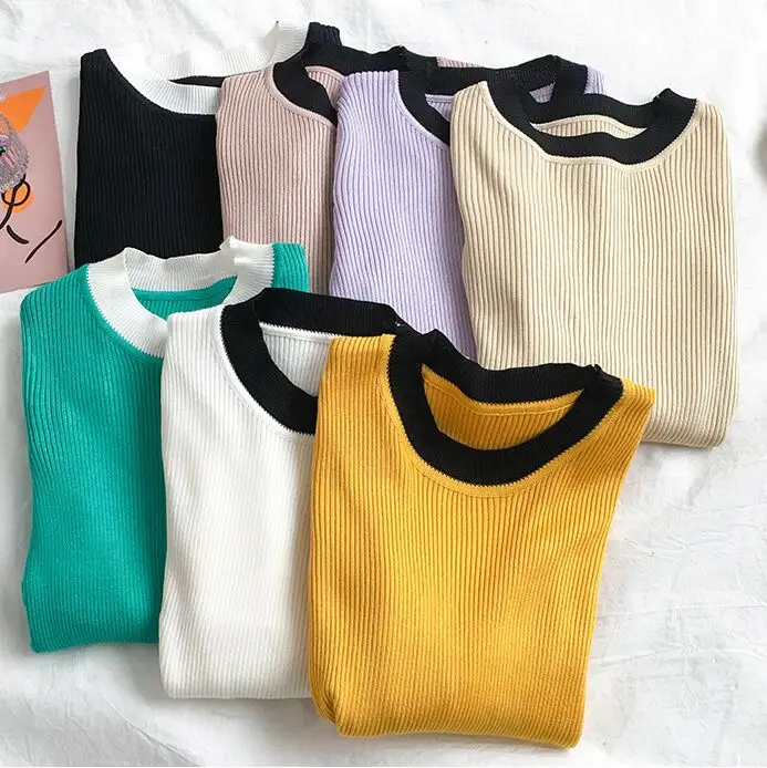 Осень-зима женский вязанный Полный Flare рукавом с О-образным вырезом свитера и