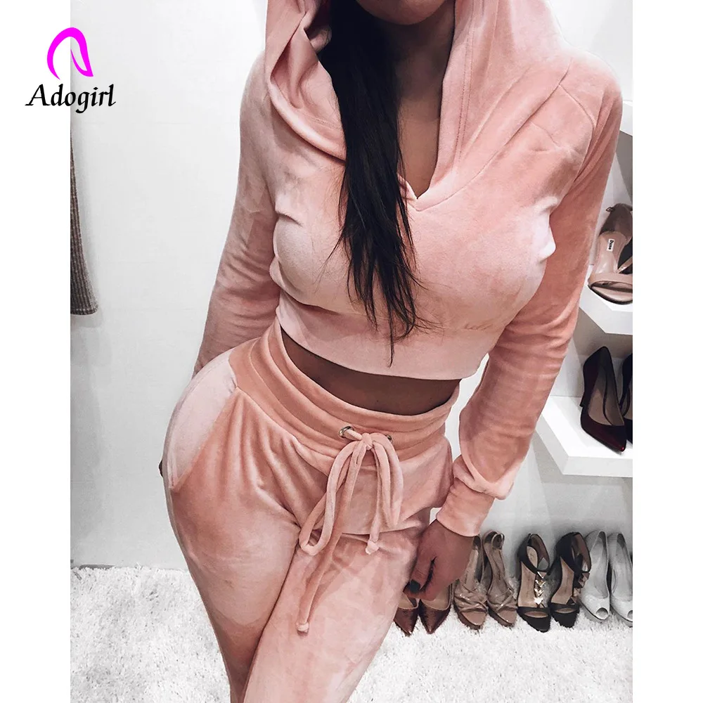 Однотонный бархатный спортивный костюм женский комплект 2 шт. осенние толстовки