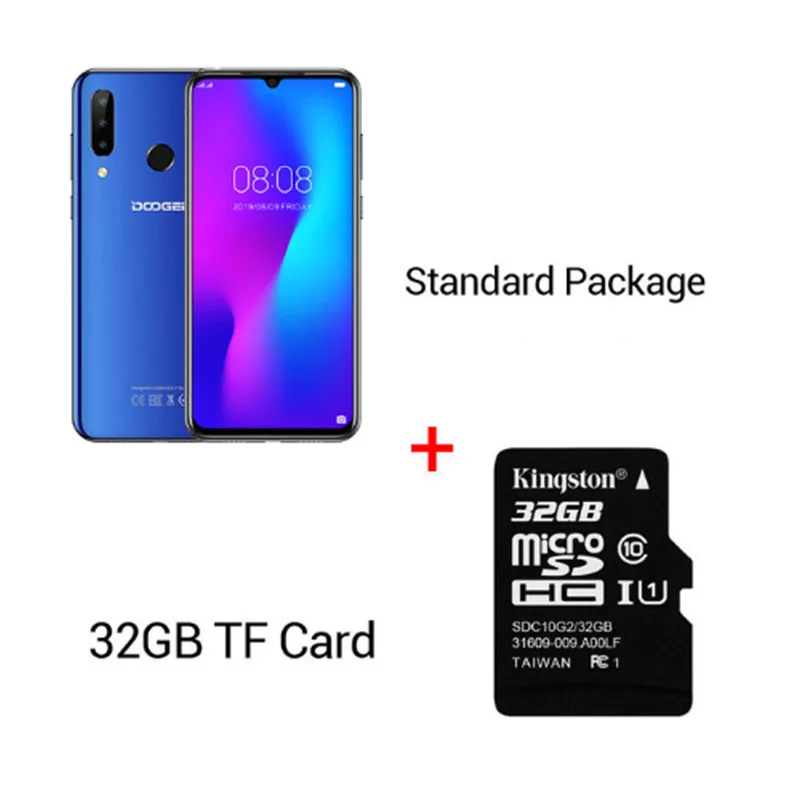 Blue N 32GB Card DOOGEE N20, новинка, смартфон, 6,3 дюймов, FHD+ дисплей, 4350 мАч, 4 Гб+ 64 ГБ, четыре ядра, 10 Вт, зарядка, отпечаток пальца, 16 МП, тройная задняя камера - Цвет: Blue N 32GB Card