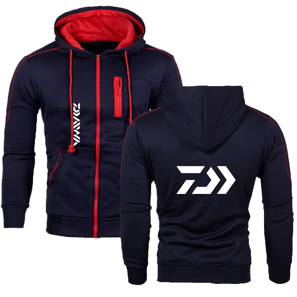 

202 1Winter New Daiwa Letters Front Back Printed Fleece Men's Stitching Hoodie Loose Men's Casual Hooded Top European Size S-2XL