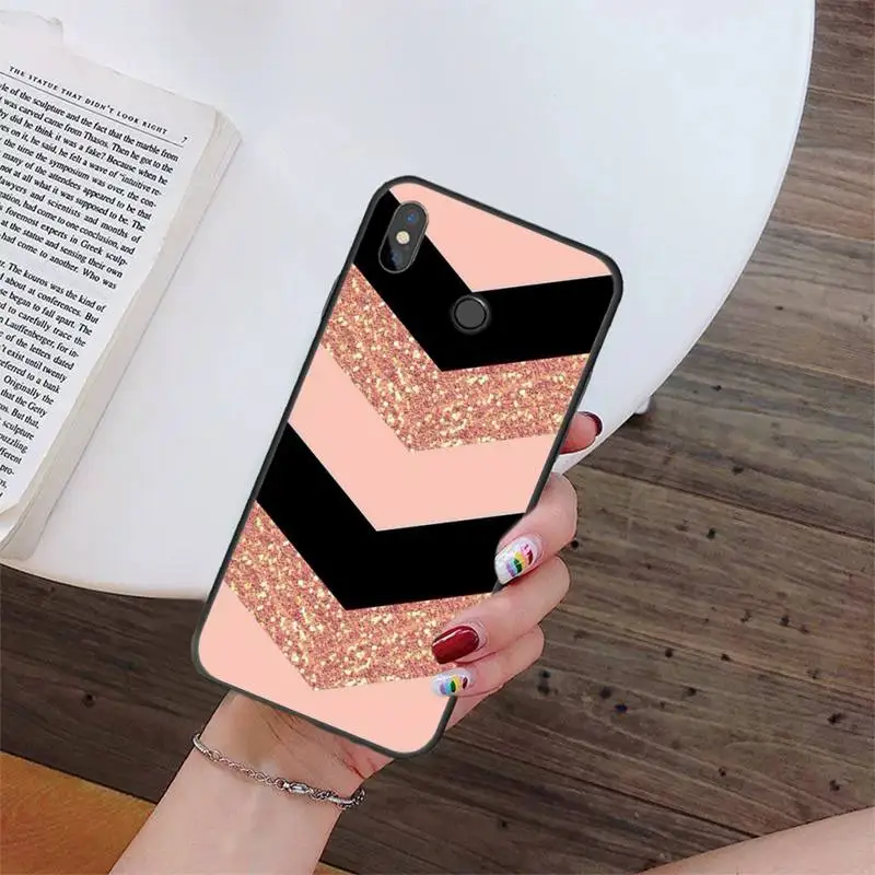 Чехол для телефона Babaite в полоску с сердечками золотистыми розовыми и мраморными