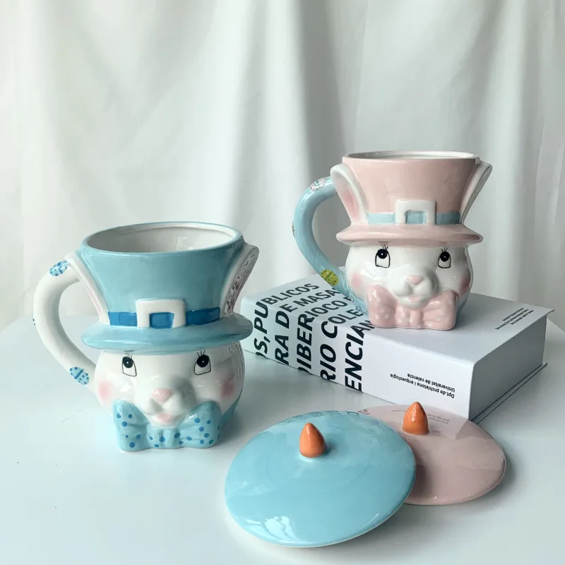 Taza 3D de conejo de pascua, vaso de agua de cer&aacute;mica de dibujos animados, taza de gran capacidad para el hogar y la Oficina, taza de caf&eacute; con leche-4