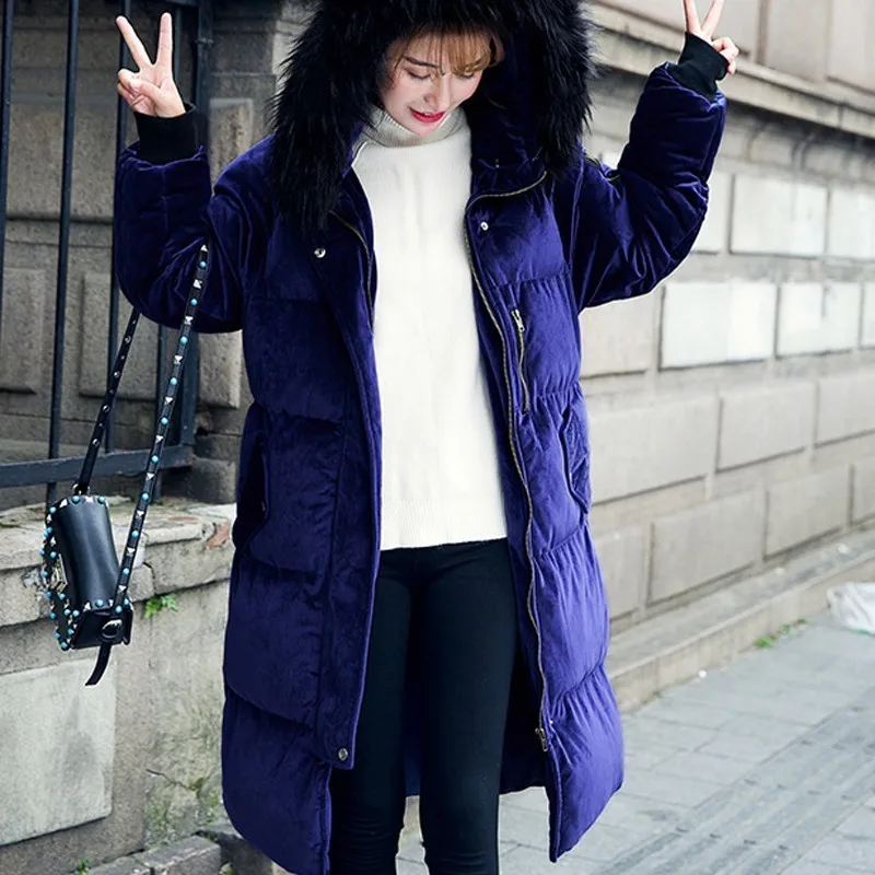 Корейская Студенческая хлопковая куртка с большим меховым воротником Женская
