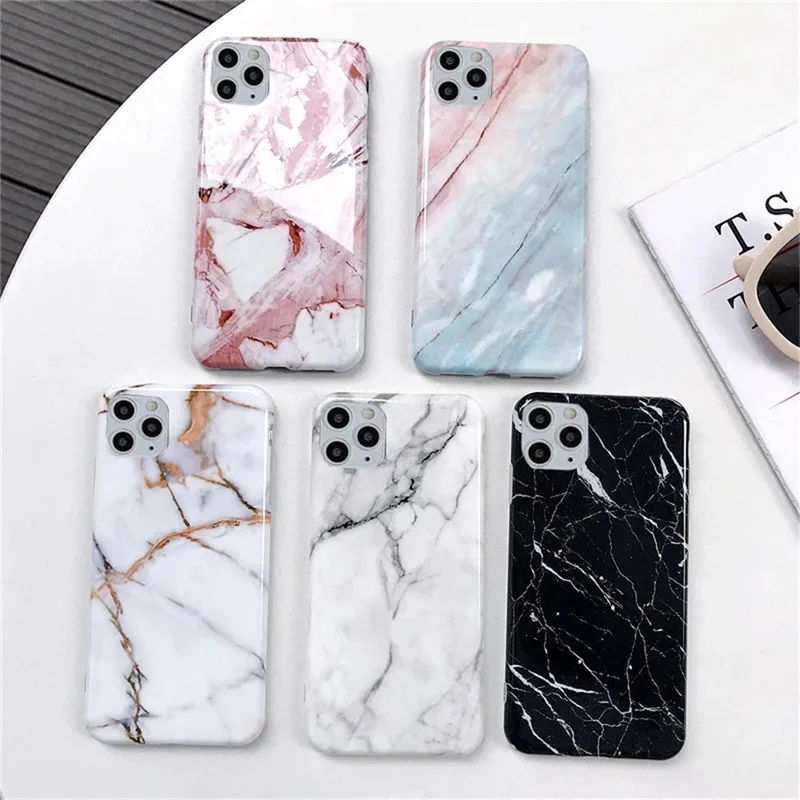 Ottwn Glossy Granite Stone Marble Texture Cover For iPhone 13 12 11 Pro X XR XS Max 7 8 Plus Soft Silicone IMD Back Cases Cover