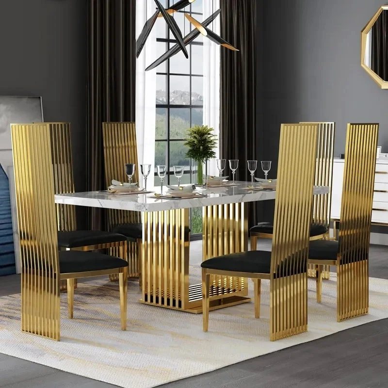

Modern New Design furniture High back tall modern classic luxury design metal stainless steel dining chair