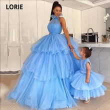 LORIE Fairy Blue Ball Gown Prom Dresses 2021High Neck Mother And Daughter Tiered Tulle Formal Party Evening Gowns for Graduation (1)