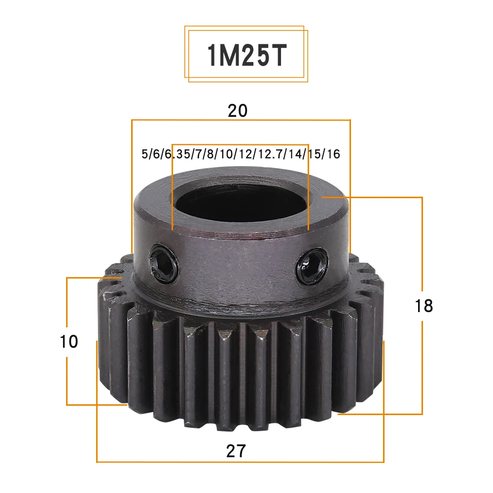 Фото 1 шт. Модуль 1, шестерня двигателя 1M-25T SC45 # Шестерня из углеродистой стали с чернением, диаметр отверстия 5/6/6.35/7/8/10/12/12.7/14/15/16 мм №2
