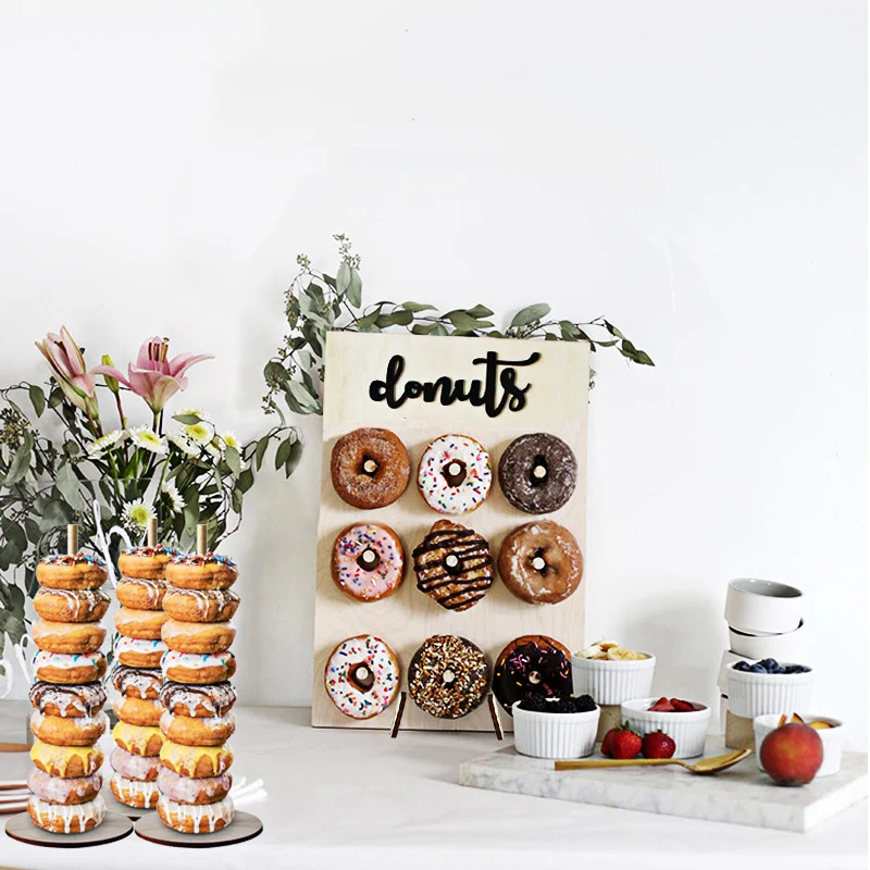

Wooden Donut Wall Stand Doughnut Holder Donuts Spring Wedding Decoration Accessories Baby Shower Kids Birthday Party Decor