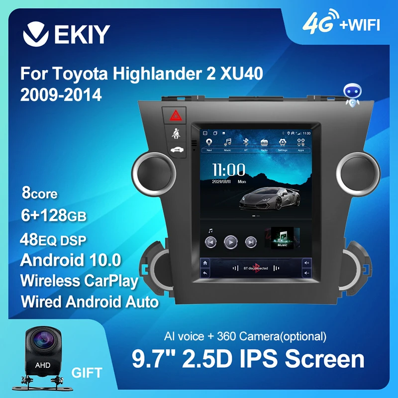 

EKIY Android 10 Car RadioFor Toyota Highlander 2 XU40 2009-2014 Tesla Vetical Screen Navigation Stereo DVD Tape Recorder HU GSP