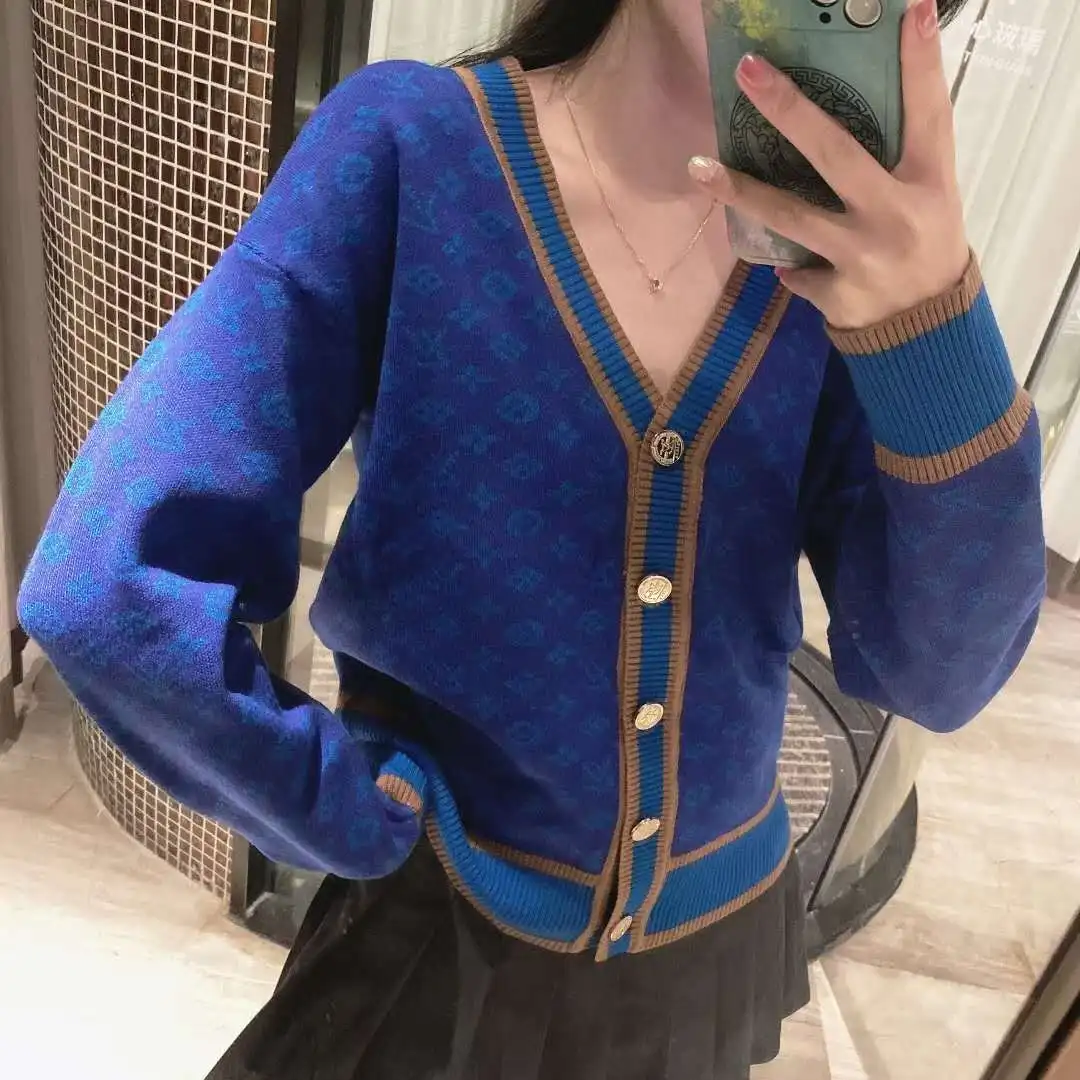 

Europe station 2021 spring and summer new sweater cardigan Color Matching jacquard loose edition versatile fashion women