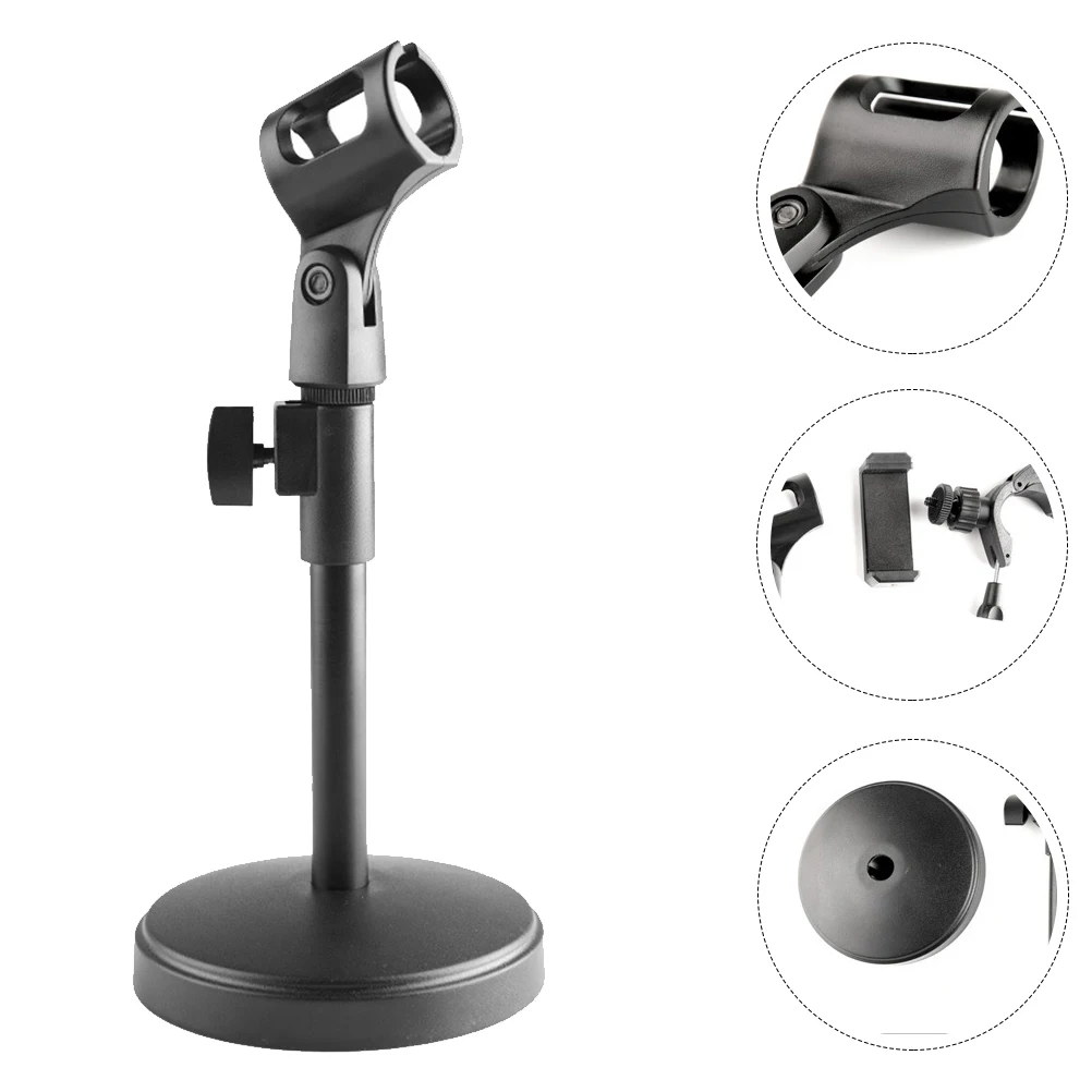 

Metal Desktop Microphone Stand Height Adjustable Mic Holder With Phone Clip Mic Holder Mic Bracket Mic Stand