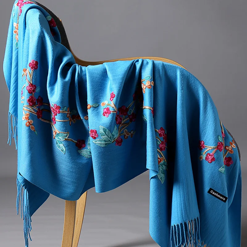 

Большие размеры новый зимний теплый однотонный шарф для женщин/леди мягкие кашемировые шали цветок вышивка кашемировые женские накидки