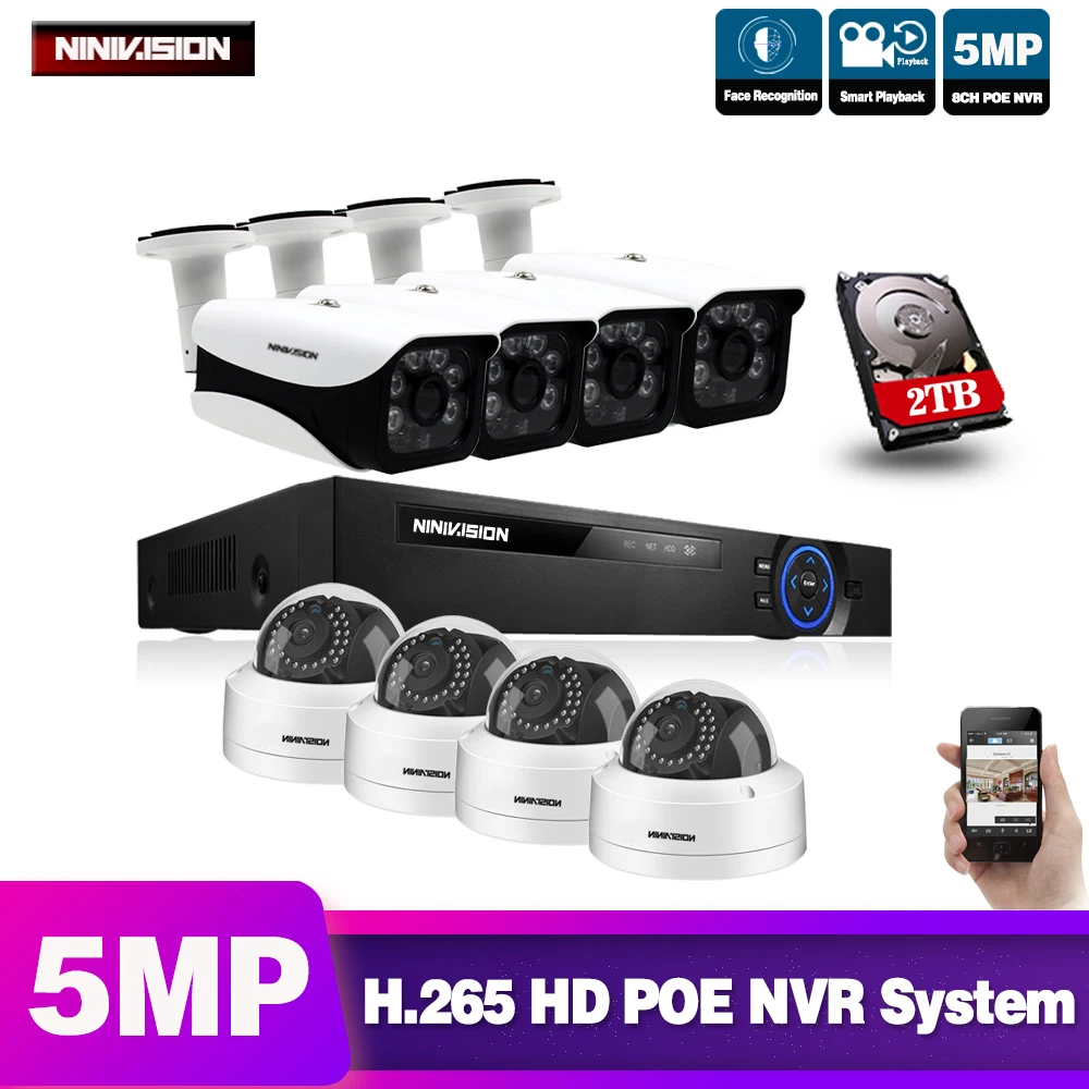 8CH POE NVR комплект распознавание лица аудио запись CCTV система безопасности 5MP ИК наружная POE ip-камера P2P комплект видеонаблюдения 2 ТБ HDD