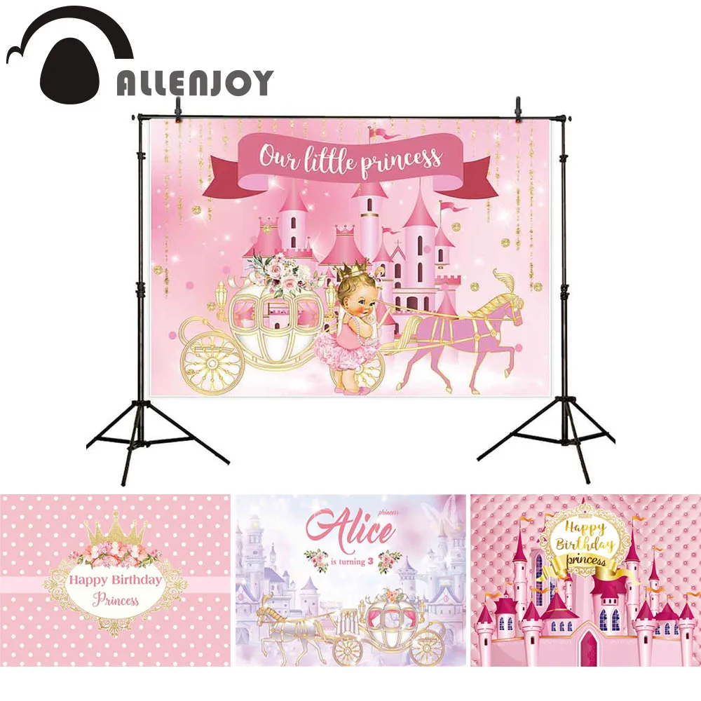 

Фон для фотосъемки Allenjoy розовый замок принцесса девочка баннер Тыква каретка день рождения ребенок душ Декор Фон Фотофон