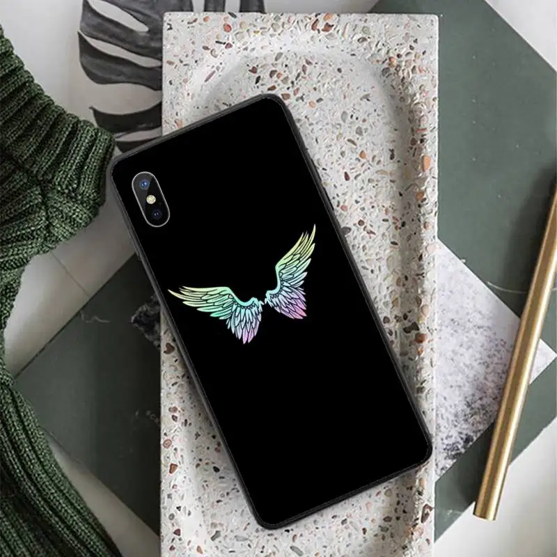 

colourful wings art Angel feather black Phone Case for iPhone 11 12 pro XS MAX 8 7 6 6S Plus X 5S SE 2020 XR