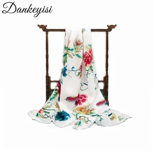 Роскошный женский шарф из чистого шелка DANKEYISI, женский длинный шелковый шарф, женский шарф с принтом, шелковый шарф, платок, свернутый вручную край