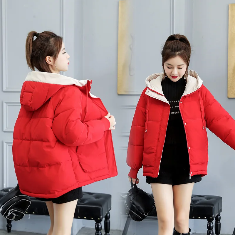 

Beardon Winter Women Parka Jacket Warm Thick Solid Short Style Cotton Padded Parkas Coat Loose Hooded Outwear