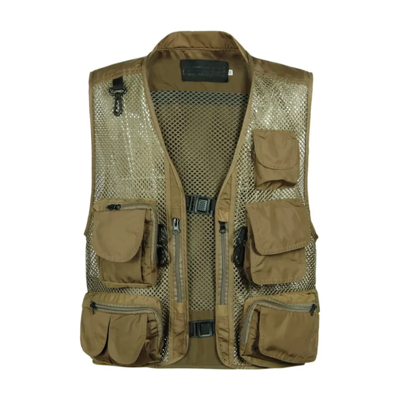 

Summer Baggy Causal Mens Mesh Vest Multi Pocket Photographers Male Sleeveless Jackets Gauze Green Camouflage Waistcoat for Men