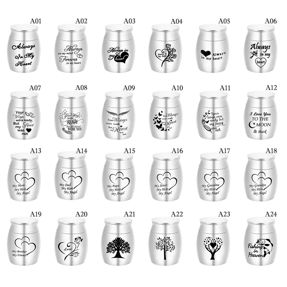

24 Styles 30x40mm Human Funeral Urns For Ashes Tree of Life Always in My Heart Cremation Memorial Pet Keepsake Aluminum Alloy