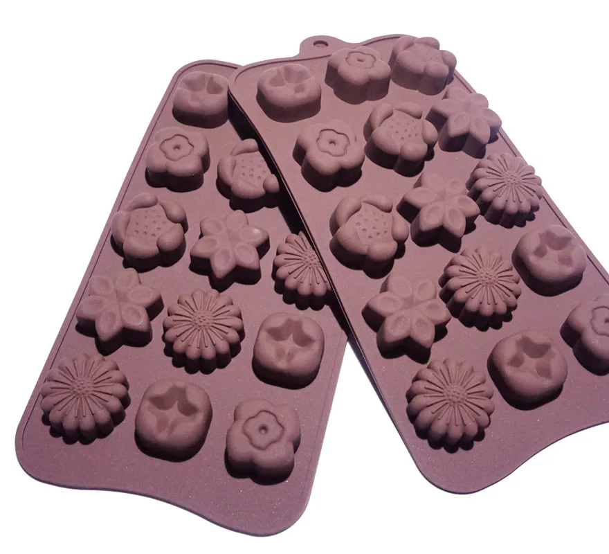 

15 Cells Flower Style Brown Colocor Silicone Chocolate Molds Domestic Baking Tools Diy Cake Fondant Dessert Candy Mold