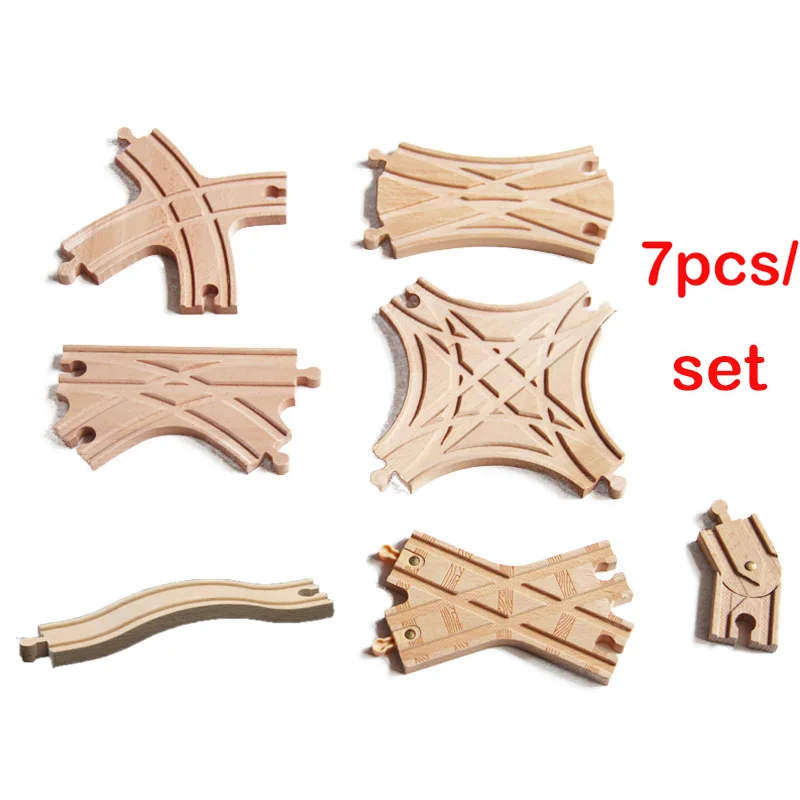 7pcs per set 7 шт. перекресток Звездный трек Деревянный Железнодорожный прямой изогнутый расширительный трек аксессуары деревянный поезд треки набор подходит для всех брендов - Цвет: 7pcs per set