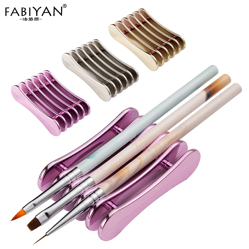 5 grids brush holder pen rest display stand plastic manicure tools nail art acrylic silver purple gold showing shelf free global shipping