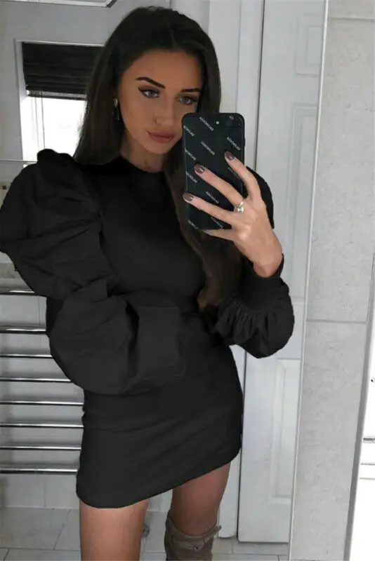 Женское офисное облегающее платье Осеннее стильное платье-футболка с пышными