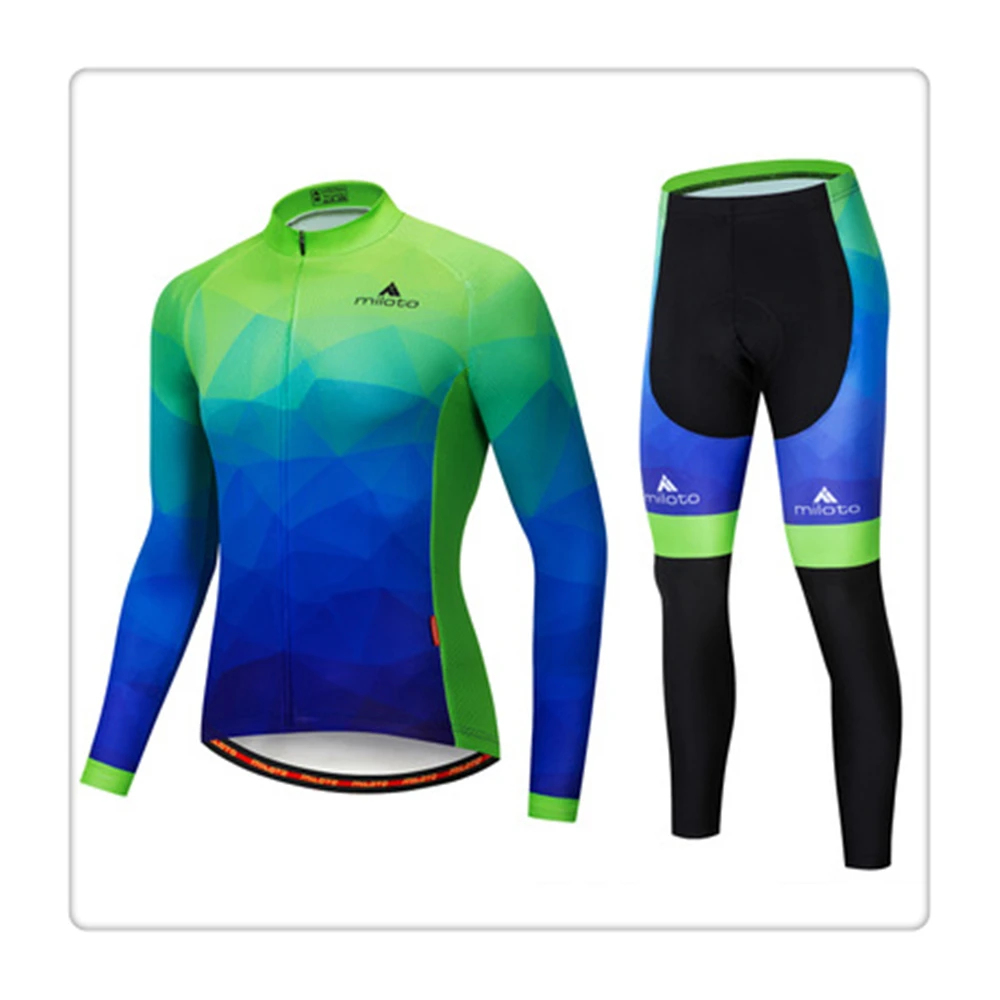 

Hot Winter Long Sleeve Cycling Sets Roupa De Ciclismo Masculino Polyester Quick Drying Mtb Road Uniforms Bike Bib Shorts Gel Pad