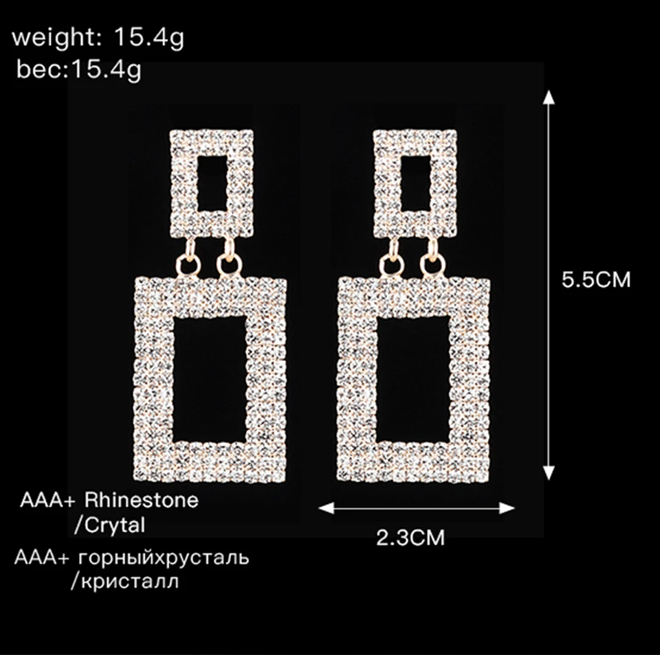 Новое поступление, женские модные свадебные квадратные серьги, стразы, австрийские кристаллы, висячие серьги для женщин, ювелирное изделие E608