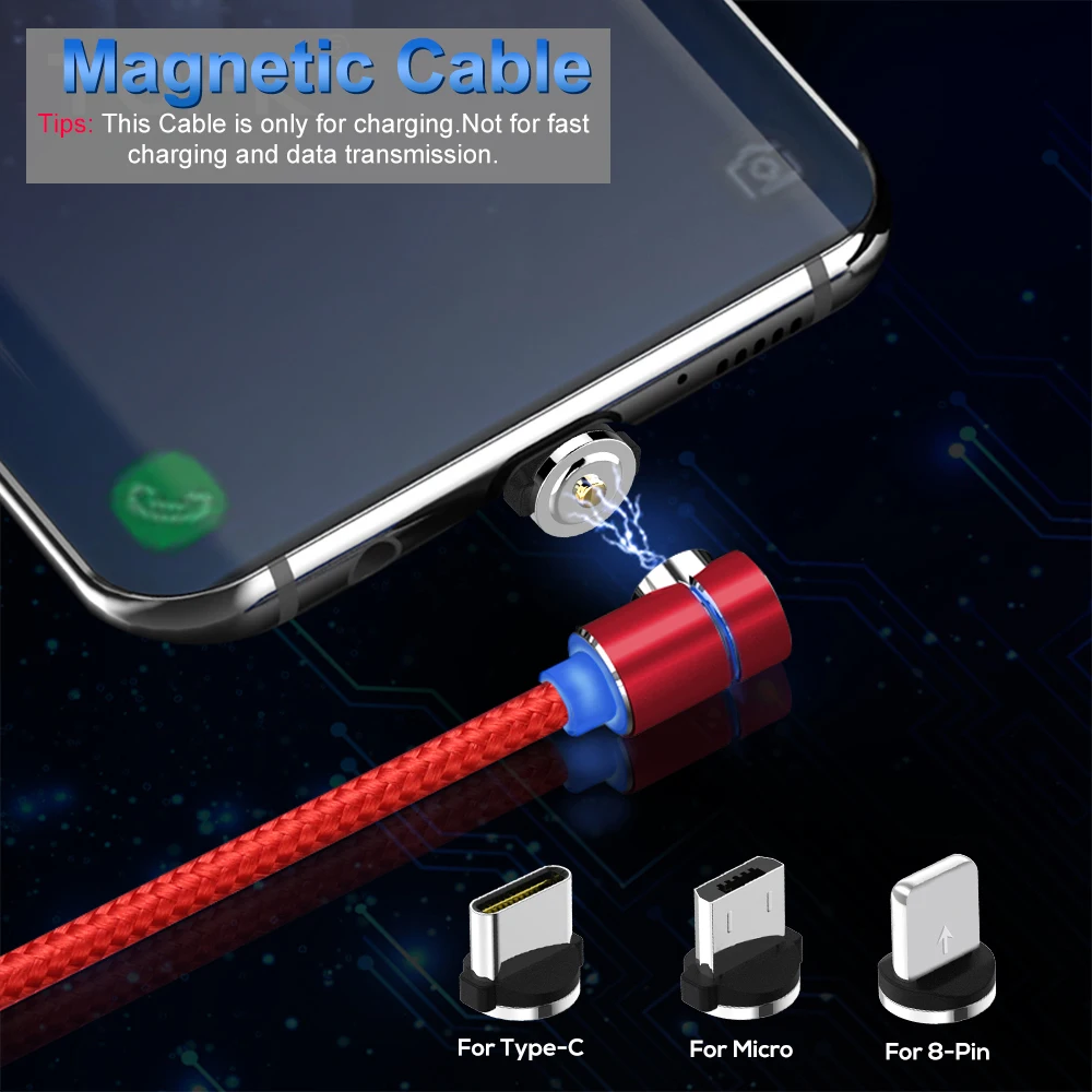 Магнитный поток света 90 градусов для кабеля Micro USB и Type C Быстрая зарядка iPhone X XR 6 7 8
