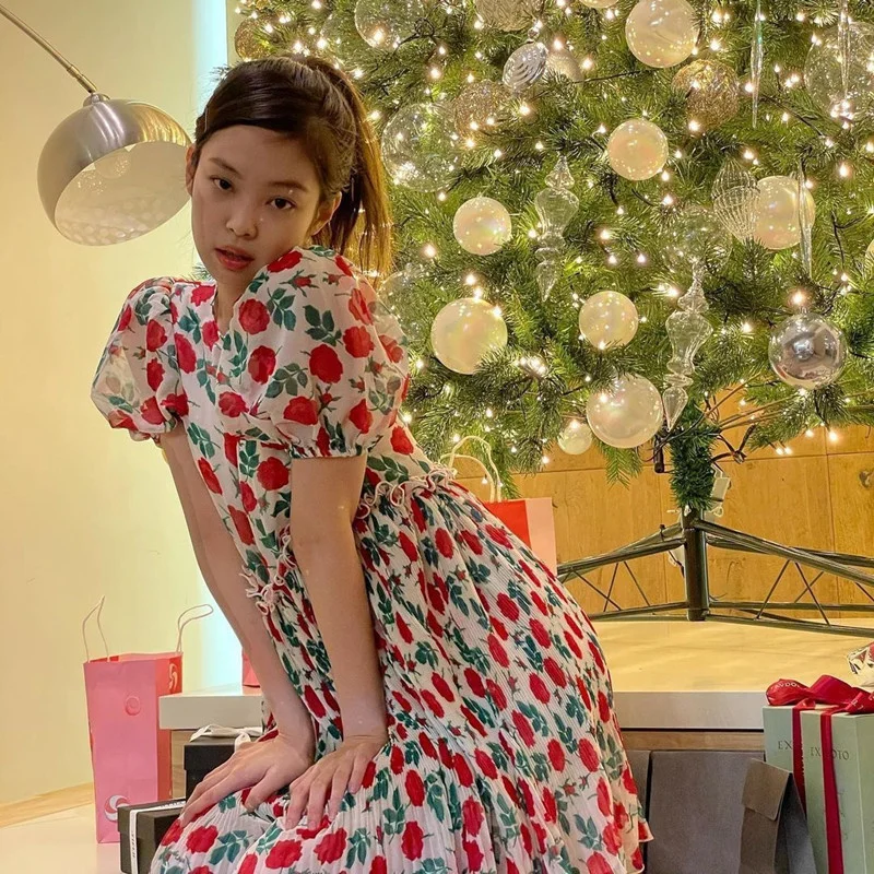 

Женское Повседневное платье с оборками, розовое платье с коротким рукавом и принтом во французском стиле на лето