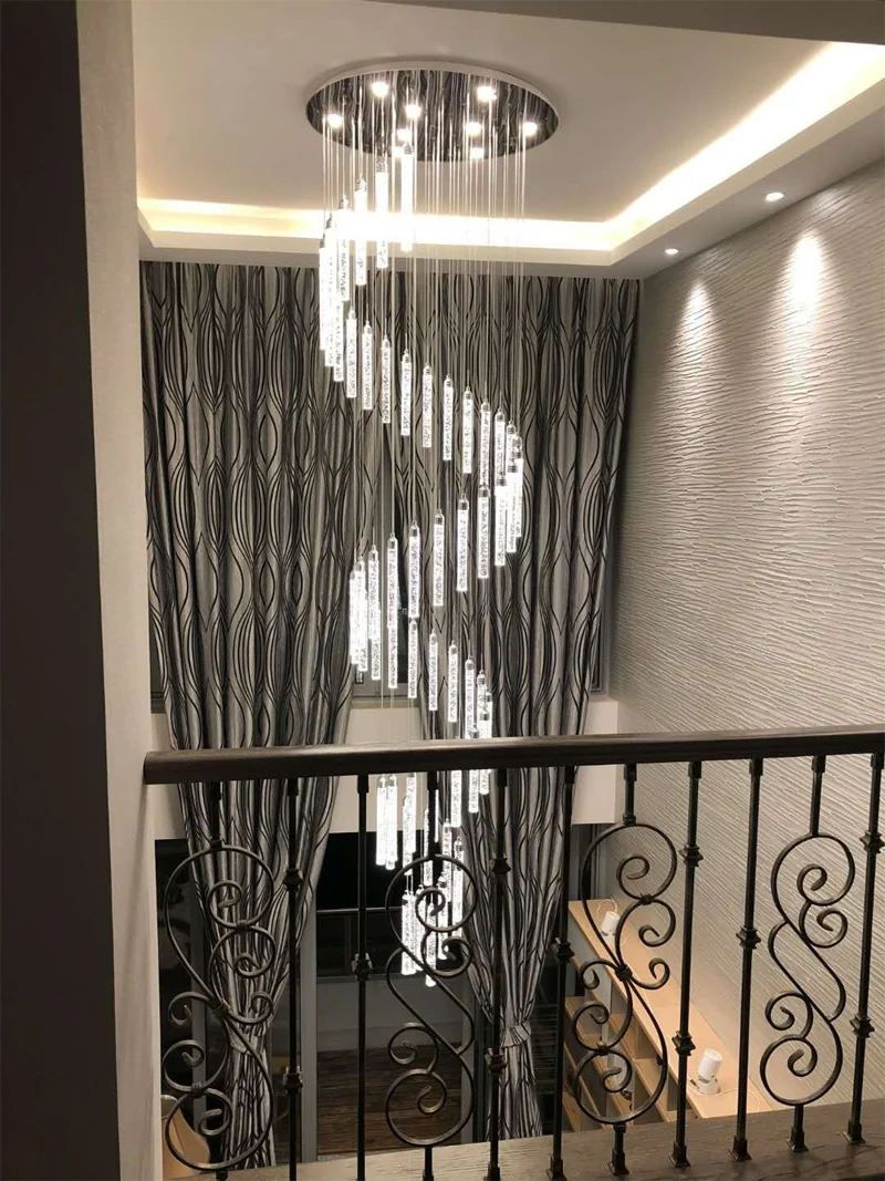 comprar Luz Do Candelabro Para A Entrada De Teto Alto Escadas Pendurado Espiral Longo Lâmpadas Escada Cristal Lustre Iluminação Interior Ferro Ac