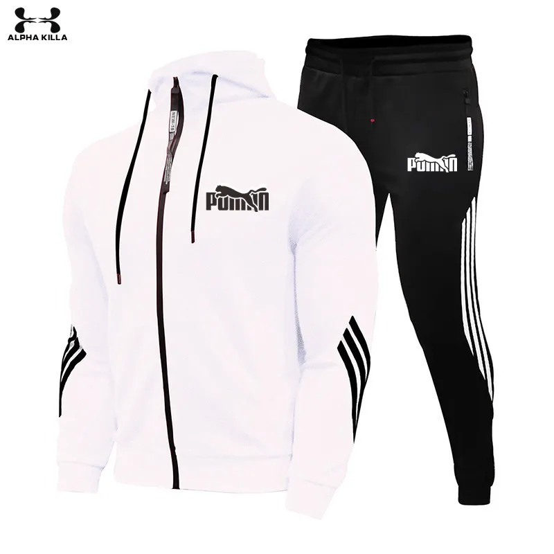 

2020 Men suit Jacket Casual Zipper Jackets Sportswear + Pants Sweatshirt Sports Suit