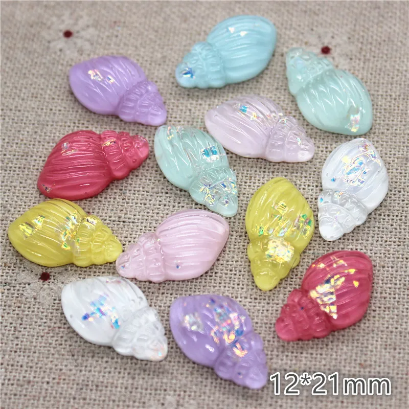 

20pcs Cute Mix Colors Shiny Resin Conch Miniature Figurines Art Flatback Cabochon DIY Craft Decoration,12*21mm
