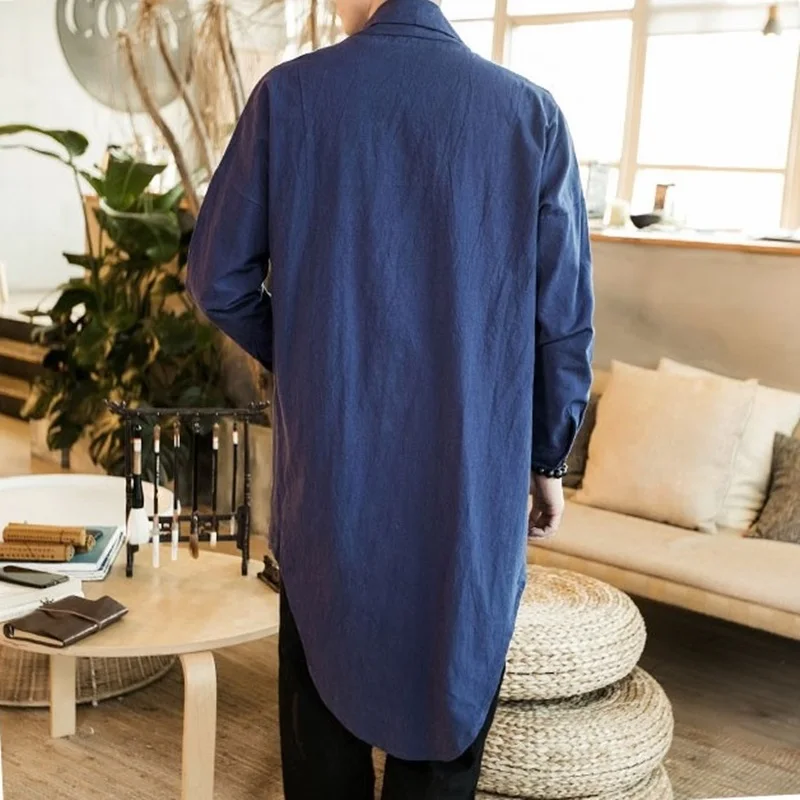 Традиционная китайская одежда для мужчин черная льняная рубашка мужская кунг-фу