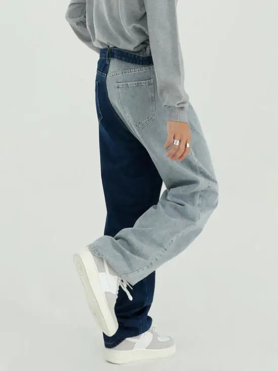 Male Jeans Hit Color Spell Color Jeans Fashion Design Personalized Spell Color Buckle Jeans Men