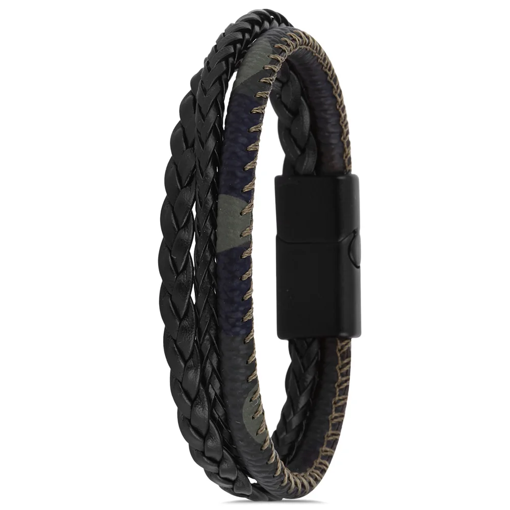 

Parigi PRGJWG141-01 Mens Bracelet Bangles Fashion Jewelry Leather Black Green Purple Birthday Gift for Mens