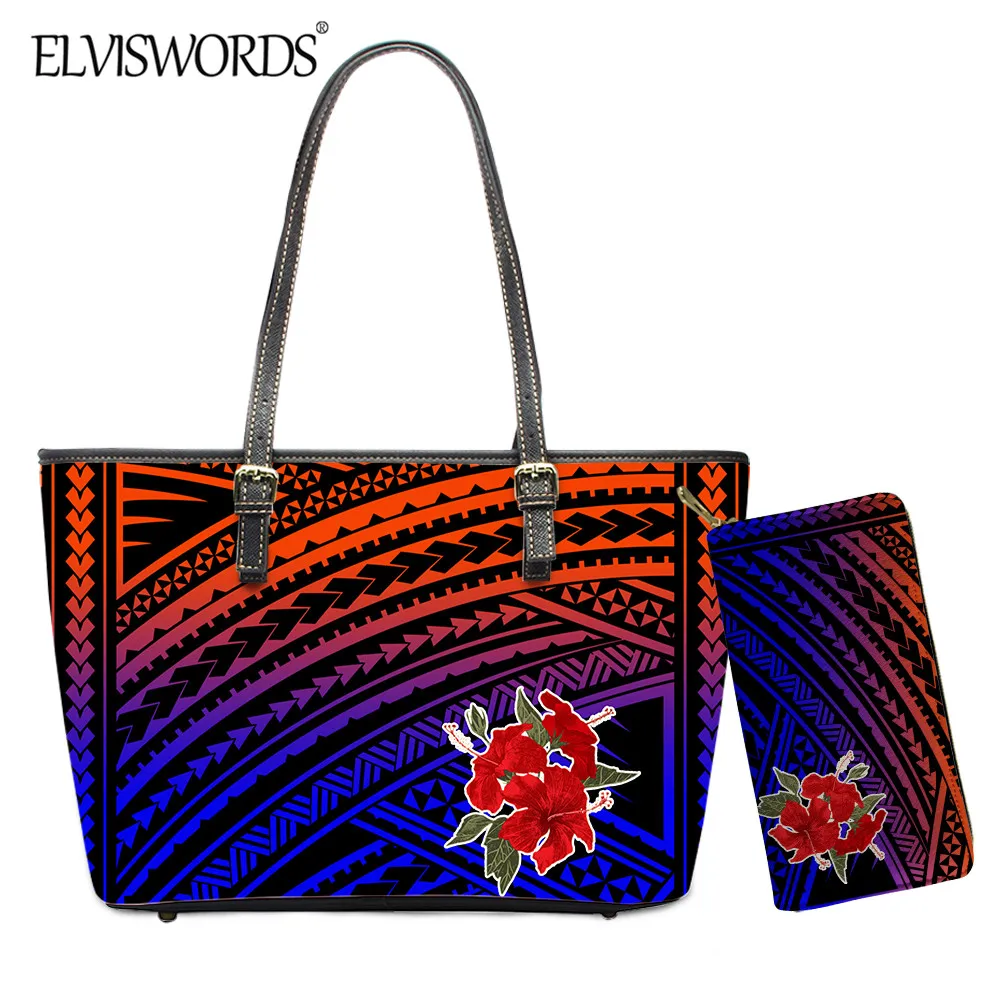 

ELVISWORDS модная женская сумка с градиентным Полинезийским этническим узором, прочная сумка с большой ручкой, Повседневная дорожная сумка-тоут...