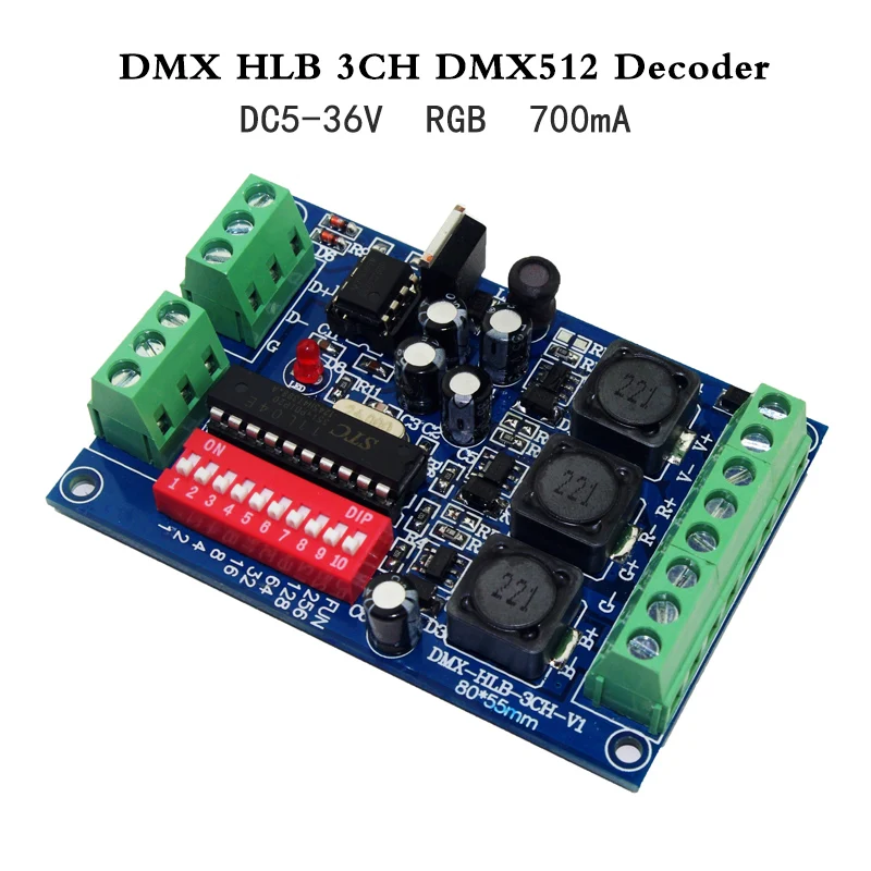 DMX HLB 3CH DMX512 Decoder Constant Current RGB Led Controller DC5V 12V 24V 36V Output 700mA x 3 Group of alone LED 6PIN