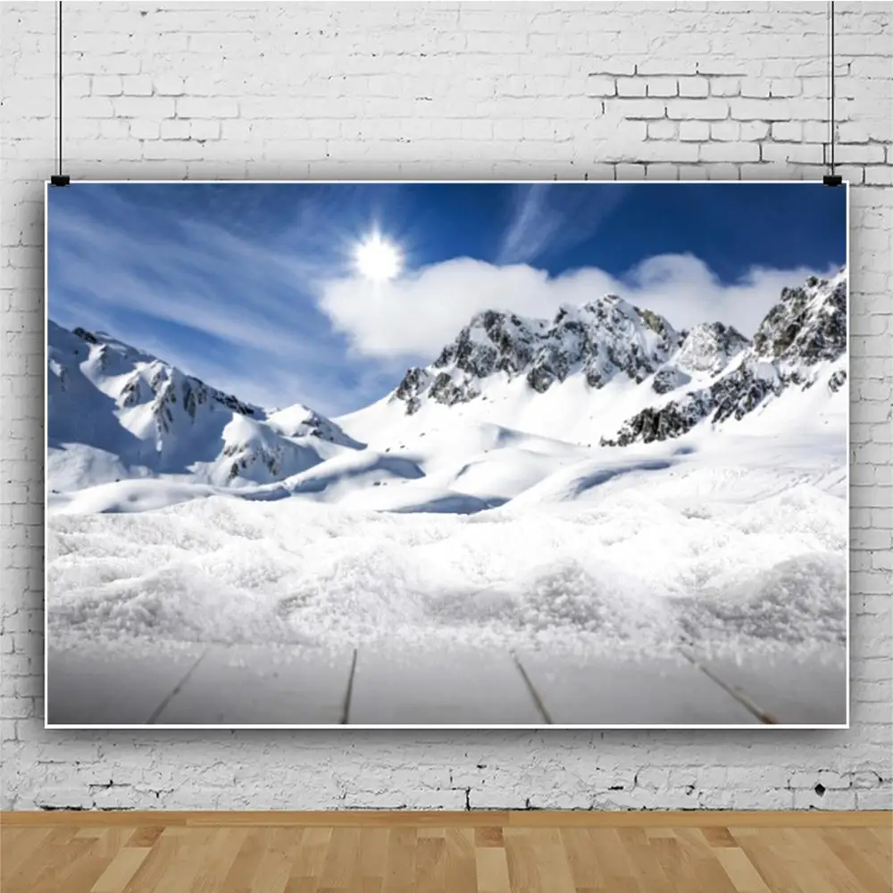 Laeacco зимняя Гора Снег Солнце голубое небо облачный Серый Деревянный Пол Детский