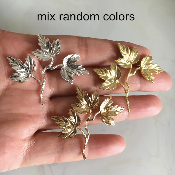 Mix Random Colors 8 шт.-38*37 мм латунная Виноградная лоза с листом, латунная кастовая Виноградная ветка, золотистого цвета, серебристого цвета, DIY поставка головных уборов ювелирных изделий, материалы для украшения-без петли - Цвет: Mix Random Colors