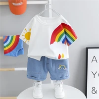 summer baby boys boys girls clothing sets children kids short sleeve rainbow t shirt denim shorts toddler infant cotton clothes