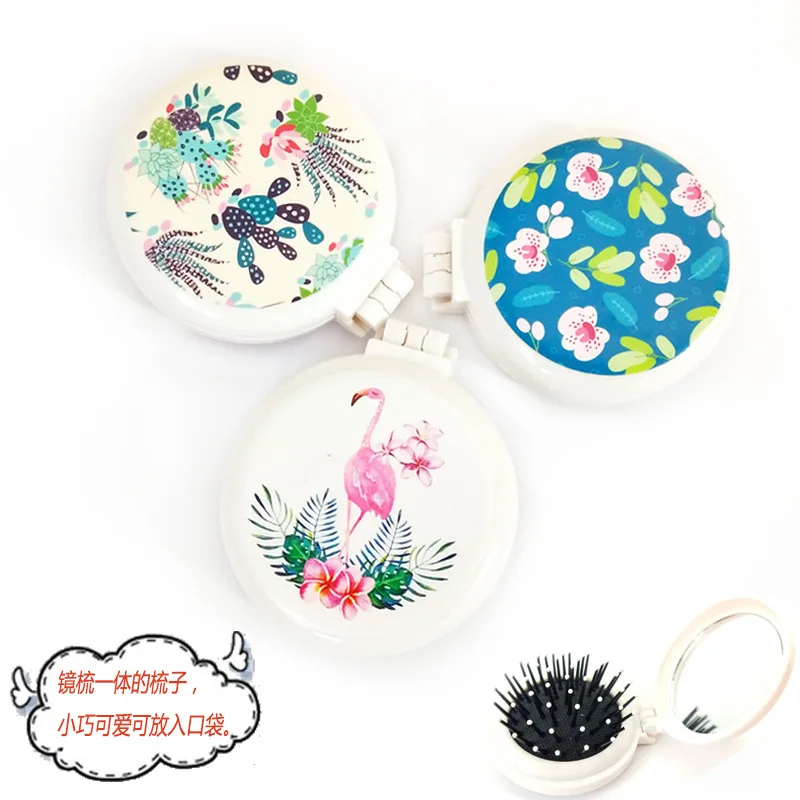 Flamingo Travel New Arrival Folding Comb Mirror Hair Brushes Airbag Massage Foldable Pocket Mini Round Easy-take Comb Hair Brush
